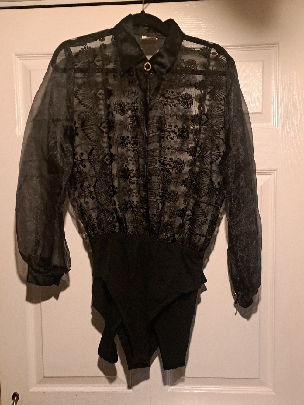 SAM. Black Sheer Sexy Body Suit Jacket with Gold Buttons Bodysuit Tank inside